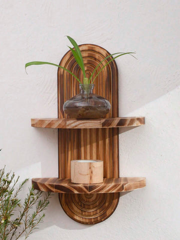 1 Pc Wooden 2-Tier Charred Hanging Shelf, Foyer & Hallway Key Holder Craft Display Stand, Floral Holder, Essential Oil Rack, Decorative Solid Wood Wall Mount