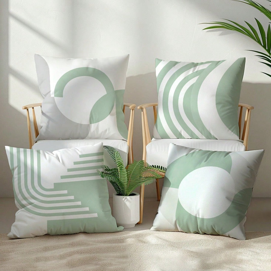 4pcs Minimalist Geometric Cushion Covers, Single-Sided Printed Peach Skin Velvet Polyester Material, 45*45CM/18*18inch Pillow Covers Suitable For Room Decoration, Modern Minimalist Sofa Living Room Decor, Gift Giving, Party Decoration